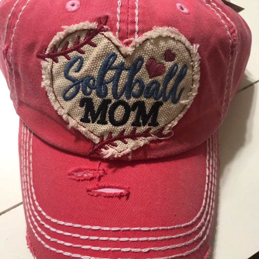 “Softball Mom” Ponytail Cap (Pink)